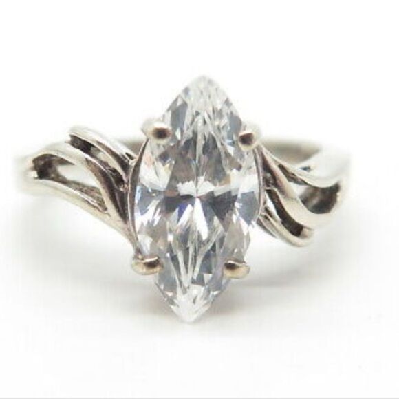 Vintage JED Sterling Silver Marquise CZ Ring (6) - Picture 1 of 9